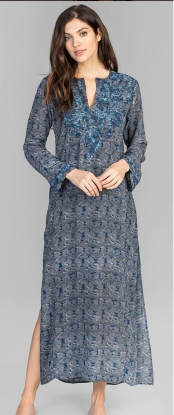 Amaya Dillon Navy 100% Silk Hand Embroidered Kaftan